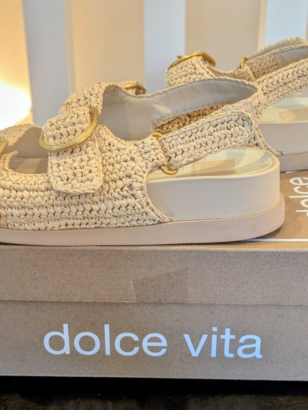 Dolce Vita NATURAL KNIT Women's Starla Crochet Sandals Size 8 - Picture 5 of 10
